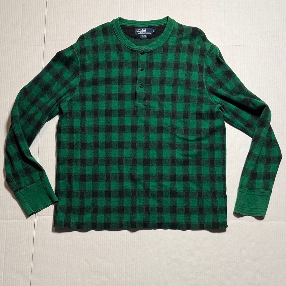 POLO RALPH LAUREN Vintage Cotton‎ Alpaca Green Black Buffalo Plaid Henley XL